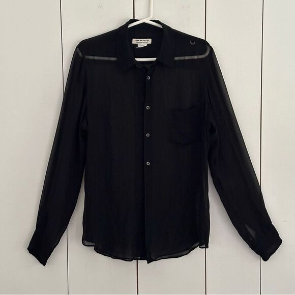 Comme des Garcons VTG Y2K Black Button Up Top Sz L  Sheer Goth - Picture 1 of 8